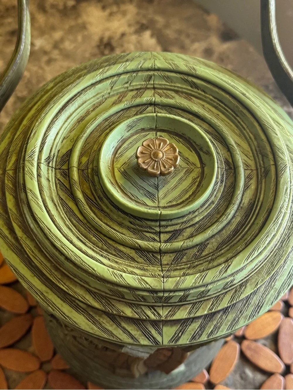 Vintage MCM Grape Ice Bucket – Avocado Green Faux Woodgrain Barware